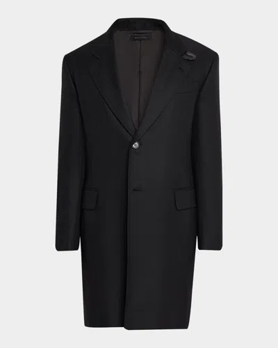 Brioni Men & Apos;s Wool Chevron Single-breasted Overcoat In Black