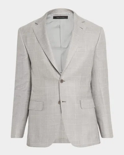 Brioni Men & Apos;s Wool, Silk And Linen Windowpane Single-breasted Sport Coat In Neutral