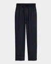 Brioni Linen Straight Trousers In Blue