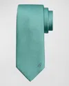 Brioni Men's B-embroidered Silk Twill Tie In Green