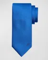 Brioni Men's B-embroidered Silk Twill Tie In Blue