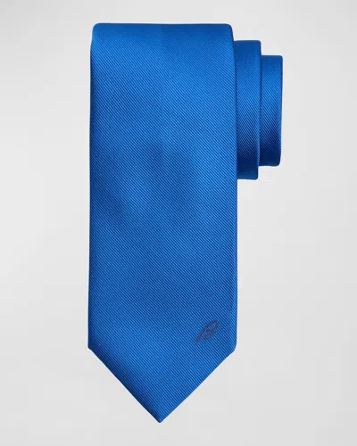 Brioni Men's B-embroidered Silk Twill Tie In Blue