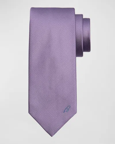 Brioni Men's B-embroidered Silk Twill Tie In Purple