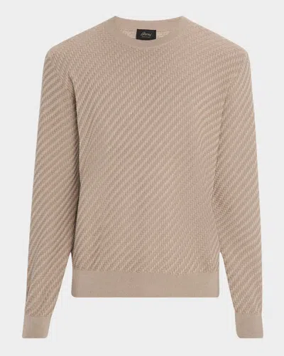 Brioni Men's Basketweave Crew Sweater In Beige