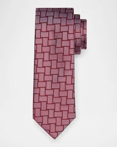 Brioni Men's Basketweave Silk Tie In Red