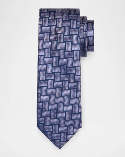 Brioni Men's Basketweave Silk Tie In Purple