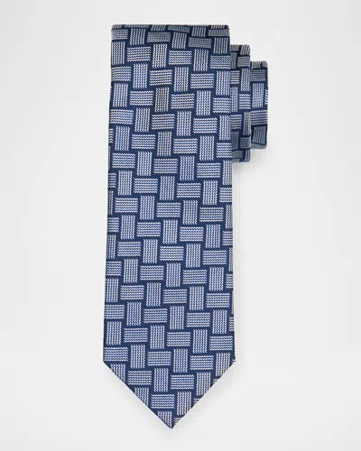 Brioni Men's Basketweave Silk Tie In Gray