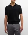 Brioni Men's Basketweave Stitch Polo Sweater In Black