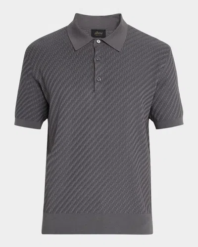 Brioni Men's Basketweave Stitch Polo Sweater In Graphite