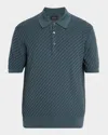 Brioni Men's Basketweave Stitch Polo Sweater In Brown