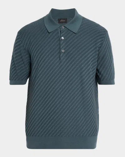 Brioni Men's Basketweave Stitch Polo Sweater In Brown