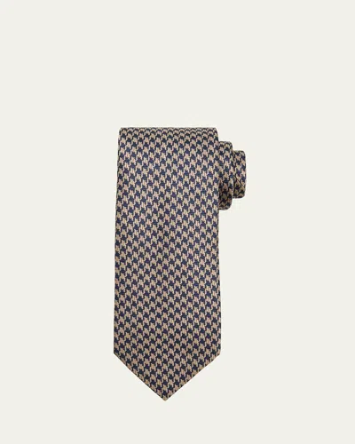 Brioni Men's Bicolor Silk Houndstooth Tie In Blue