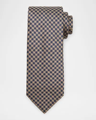 Brioni Men's Bicolor Silk Houndstooth Tie In Blue