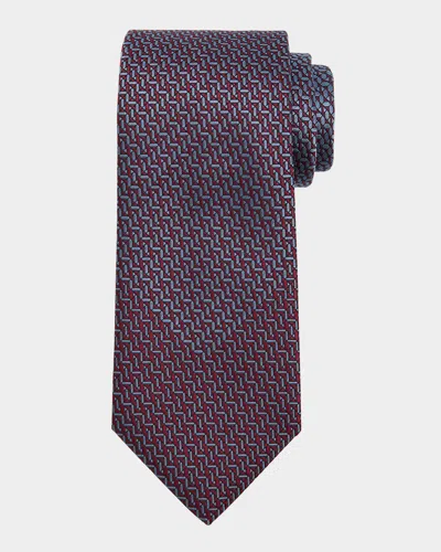 Brioni Men's Broken Chevron Silk Tie In Flannel