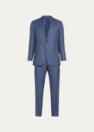 Brioni Men's Brun Super 150's Plaid Suit In Sapphire