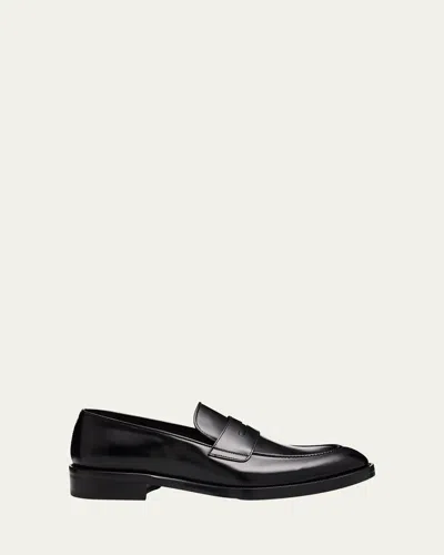 Brioni Kids' Men's Bruton Rubber-sole Leather Penny Loafers In Black