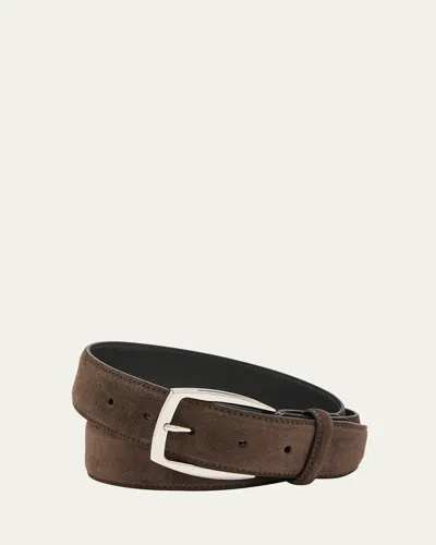 Brioni Men's Calf Suede Belt In Brown Black