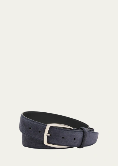 Brioni Men's Calf Suede Belt In Midnight Blue/bla