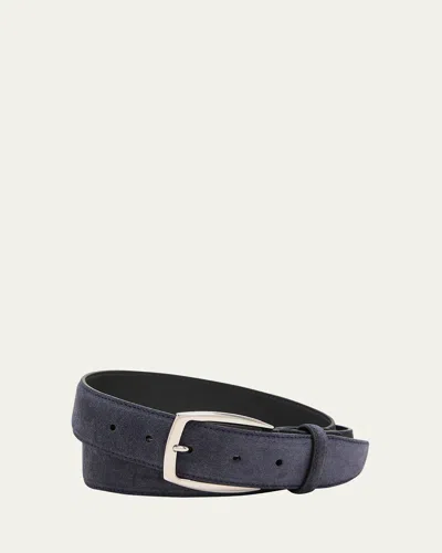 Brioni Men's Calf Suede Belt In Midnight Blue/black