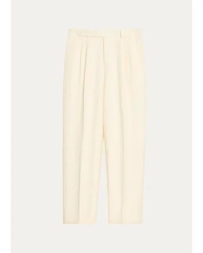 Brioni Men's Capri Wool Double-pleated Trousers In White