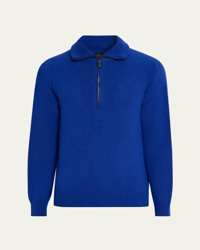 Brioni Men's Cashmere And Silk Knit Half-zip Sweater In Blue