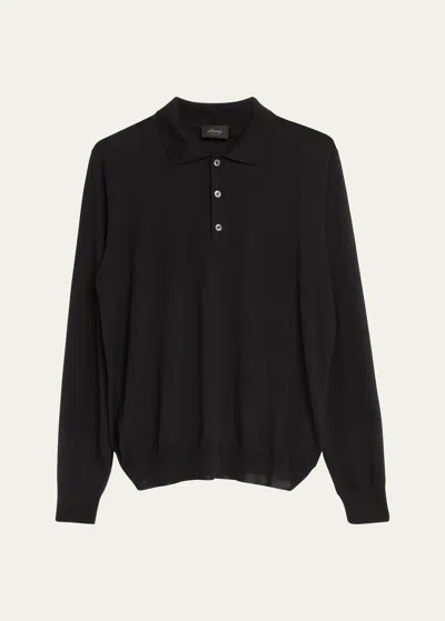 Brioni Men's Cashmere And Silk Long-sleeve Polo Shirt In Black