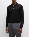 Brioni Men's Cashmere And Silk Long-sleeve Polo Shirt In Black