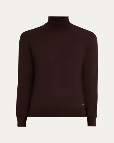 Brioni Men's Cashmere And Silk Slim Turtleneck Sweater In Brown
