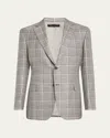 Brioni Wool-blend Check Blazer In Lead