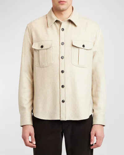 Brioni Men's Cashmere Jersey Overshirt In Sand