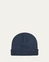 Brioni Men's Cashmere Knit Logo-patch Beanie In Blue