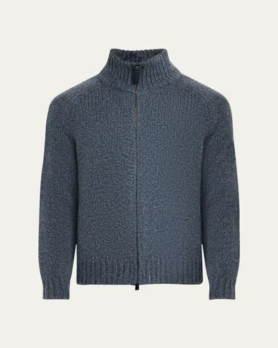 BRIONI MEN'S CASHMERE MOULINE ZIP SWEATER