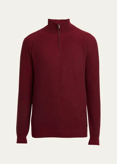 Brioni Men's Cashmere Quarter-zip Sweater In Medium Gre