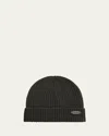 Brioni Men's Cashmere Rib Leather-label Beanie Hat