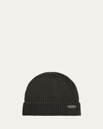 Brioni Men's Cashmere Rib Leather-label Beanie Hat