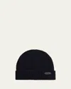 Brioni Men's Cashmere Rib Leather-label Beanie Hat In Blue