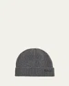 Brioni Men's Cashmere Rib Leather-label Beanie Hat In Gray