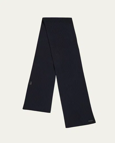 Brioni Men's Cashmere Rib Leather-label Scarf In Blue