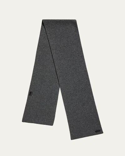 Brioni Men's Cashmere Rib Leather-label Scarf In Brown