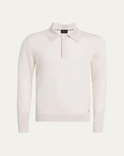 Brioni Men's Cashmere-silk Polo Sweater In White