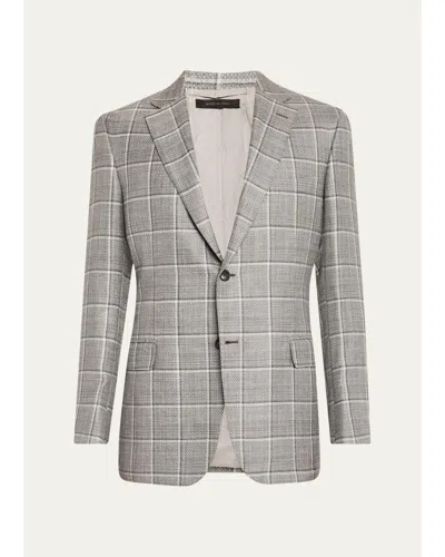 Brioni Men's Cashmere-blend Plaid Sport Coat In Gray