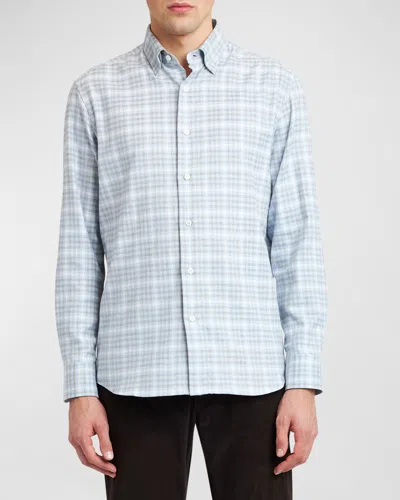 Brioni Men's Check Flannel Casual Button-down Shirt In Bluebeige