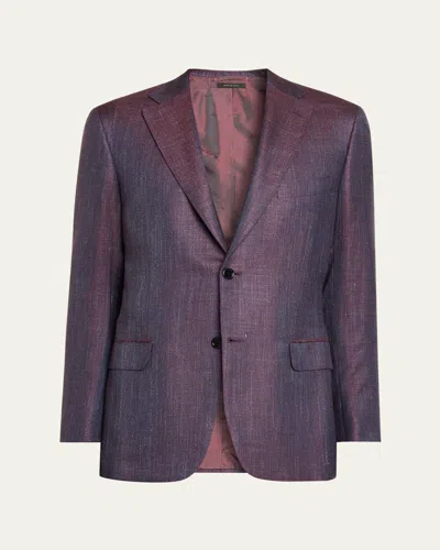Brioni Men's Chevron Cashmere Single-breasted Sport Coat In Purple
