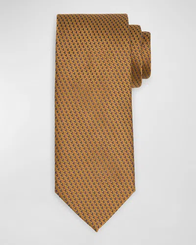 Brioni Men's Chevron-print Silk Tie In Brown