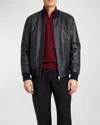 Brioni Men's Classic Leather Bomber Jacket In Midnight B