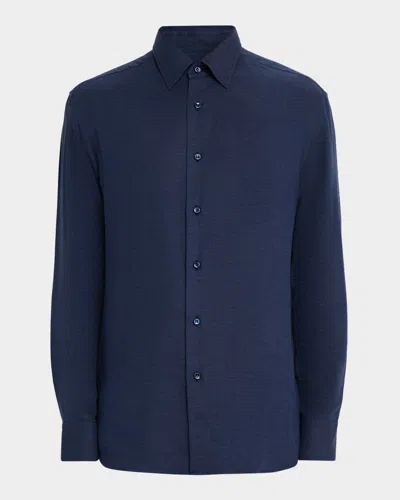 Brioni Men's Cotton And Cashmere Sport Shirt In Blue