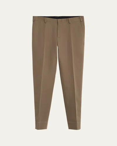 Brioni Men's Cotton And Linen Flat-front Trousers In Loden