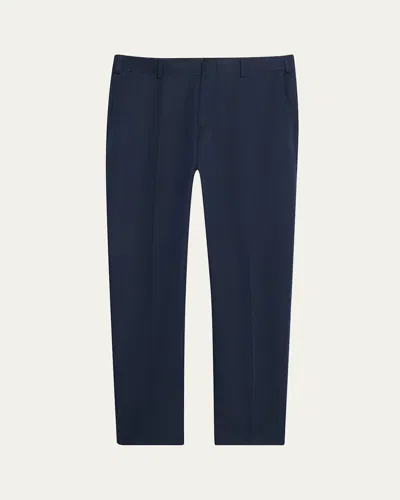 Brioni Men's Cotton And Linen Flat-front Trousers In Navy