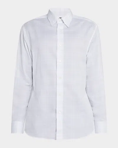 Brioni Men's Cotton And Linen Plaid Sport Shirt In Whiteroya