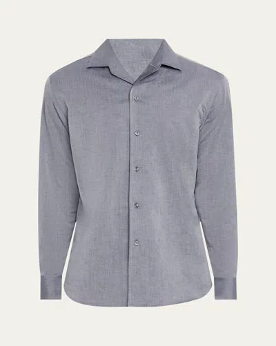Brioni Men's Cotton And Linen Sport Shirt In Anthracite